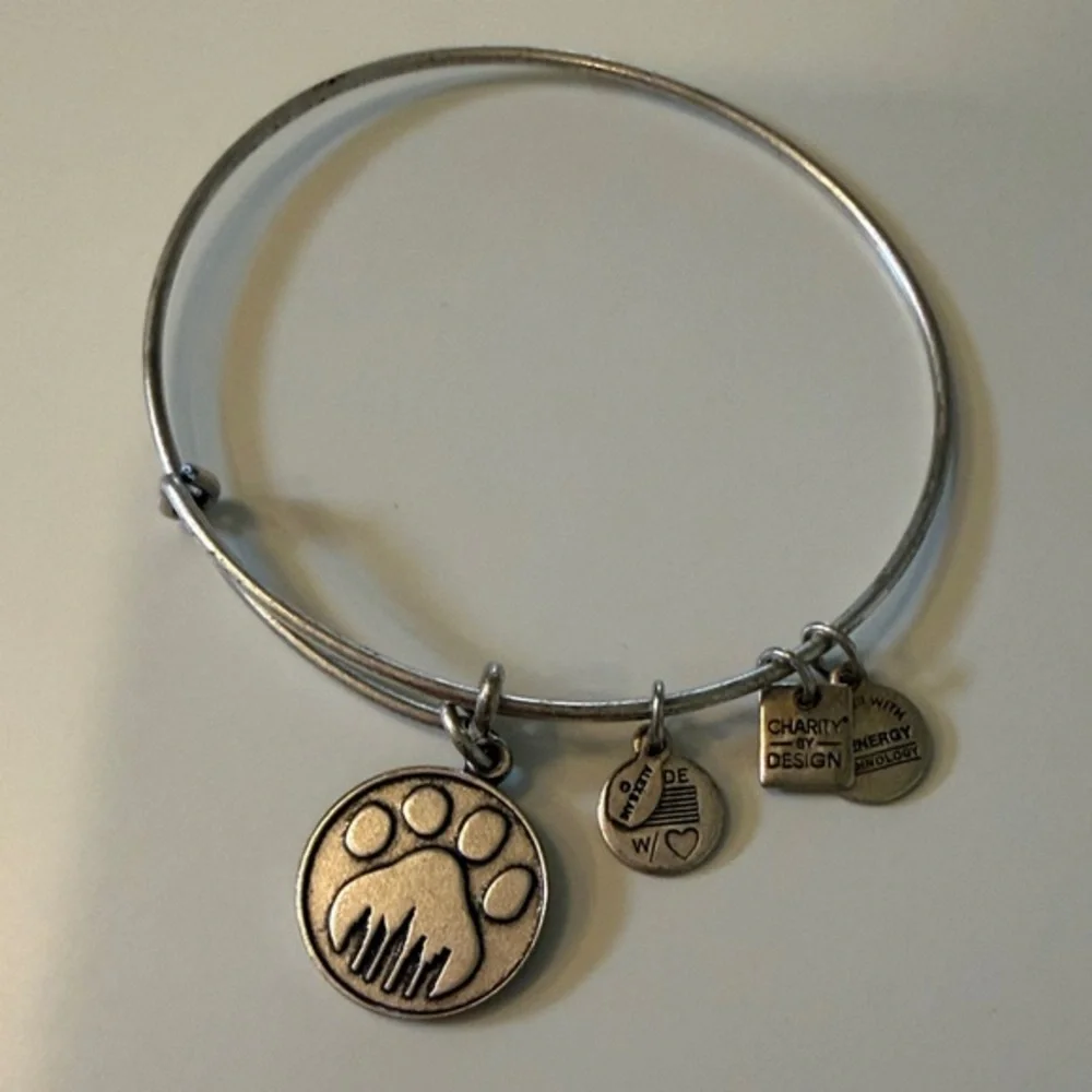 Alex and Ani Silver Paw Print Charm Bracelet